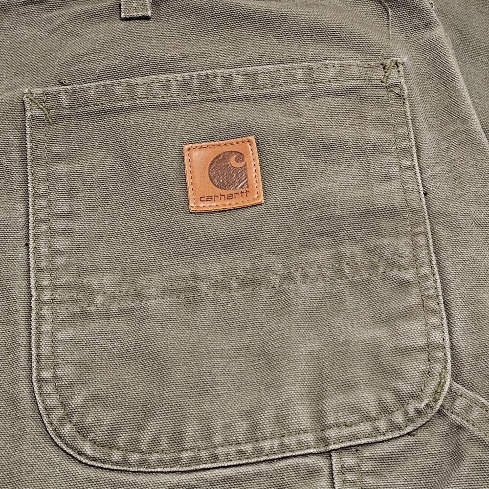 Vtg Carhartt Pants Mens 42x31.5 Olive Green B11 Duck Carpenter Work USA 90s - Picture 7 of 16